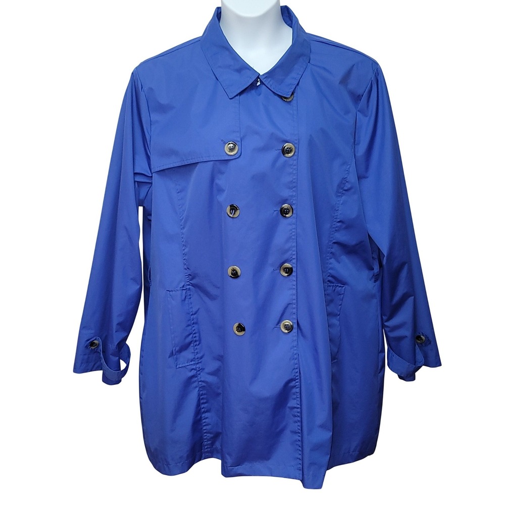 Harve Bernard Blue Double Breasted Rain Trench Coat 3X Preppy Waterproof Spring